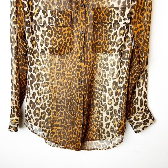 Equipment Femme Lynn Contrast Magic Silk Blouse XS Leopard Print - Picture 3 of 5